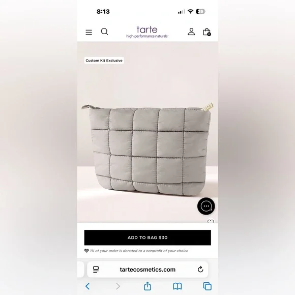 NWT Slate Tarte Quilted Puffer Makeup Bag Puffy Cosmetic bag Tarte Gray Slate - Picture 5 of 6